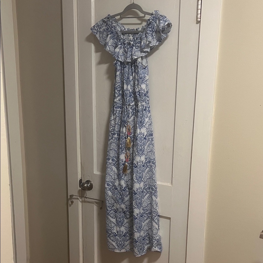 THML Blue White Maxi Dress